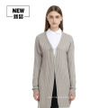 Women cashmere long style grey color cardigan sweater